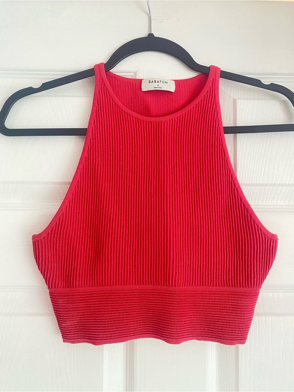 Babaton Bright Red Ribbed Crop Tank